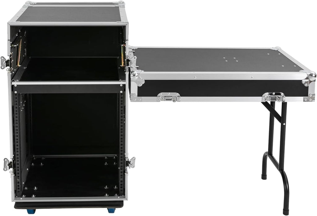 12U Mobile PA DJ Rack Road Case, Network & Stereo Rack with DJ Mixer Tops, Heavy-Duty 2-Tier Studio Equipment Cabinet with 4 Wheels, Amplifier Mixer Storage Stand for Live Sound, KTV, Home Theater
