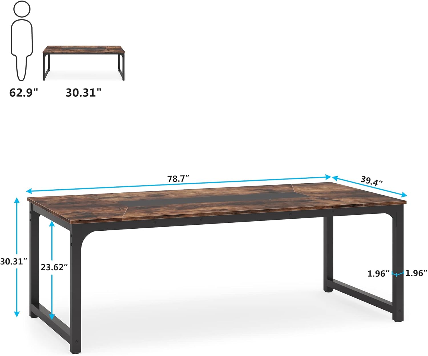 Tribesigns Modern Computer Desk, 78.7 x 39.4 inch X Large Executive Office Desk Computer Table Study Writing Desk Workstation for Home Office,Rustic/Black