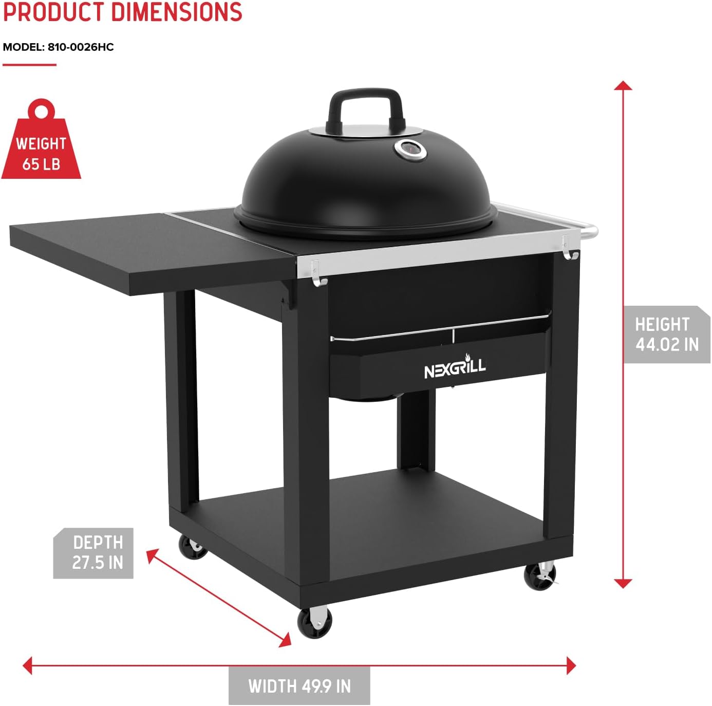 Nexgrill 22' Charcoal Grill with Table Cart and Side Table, 358 SQ In Grate, Adjustable Air Vents, Integrated Temperature Gauge, Mobile Cart Barbecue Grill for Camping, Picnics, and More - 810-0026HC