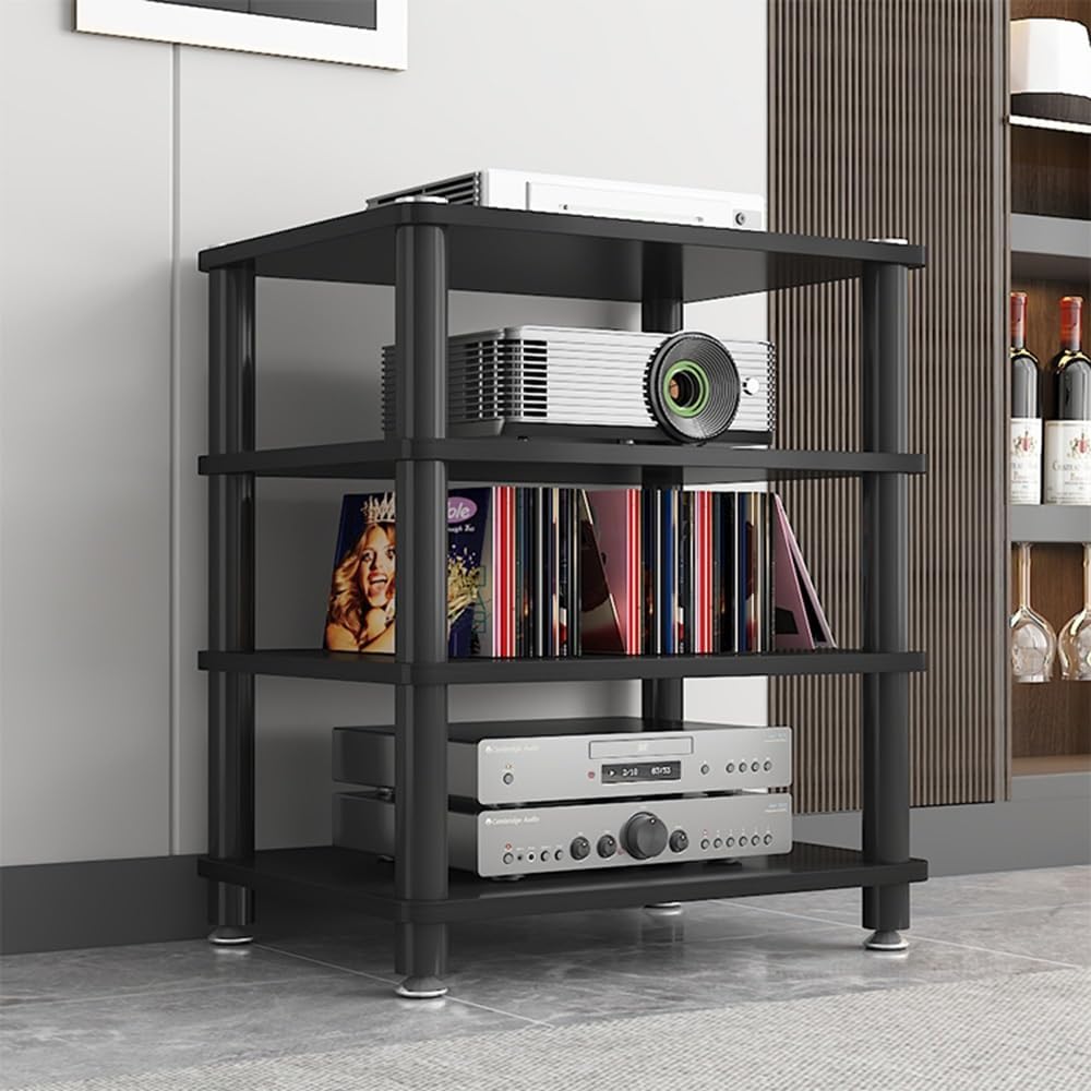 Audio Component Rack 1/2/3/4-Layer HiFi Audio Cabinet AV Media Storage Shelves Open Stereo Cabinet for HiFi Audio Equipment(Black,4 Tier/60x40x70cm)