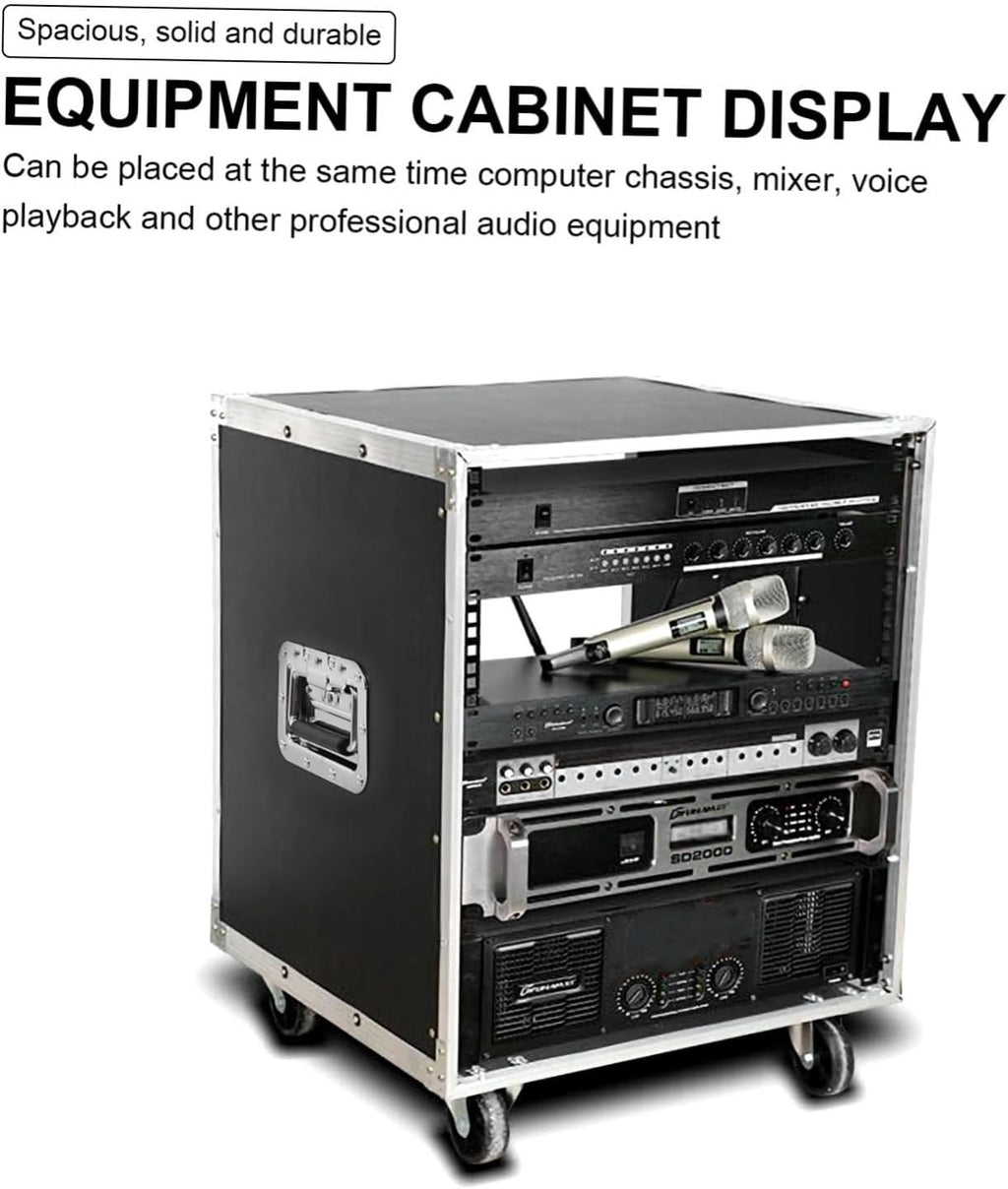 Stereo Rack Alloy Audio Shelf for Professional Equipment Portable Audio Cabinet with Handles and Rollers Easy Assembly Rack for Mixer and Computer Chassis