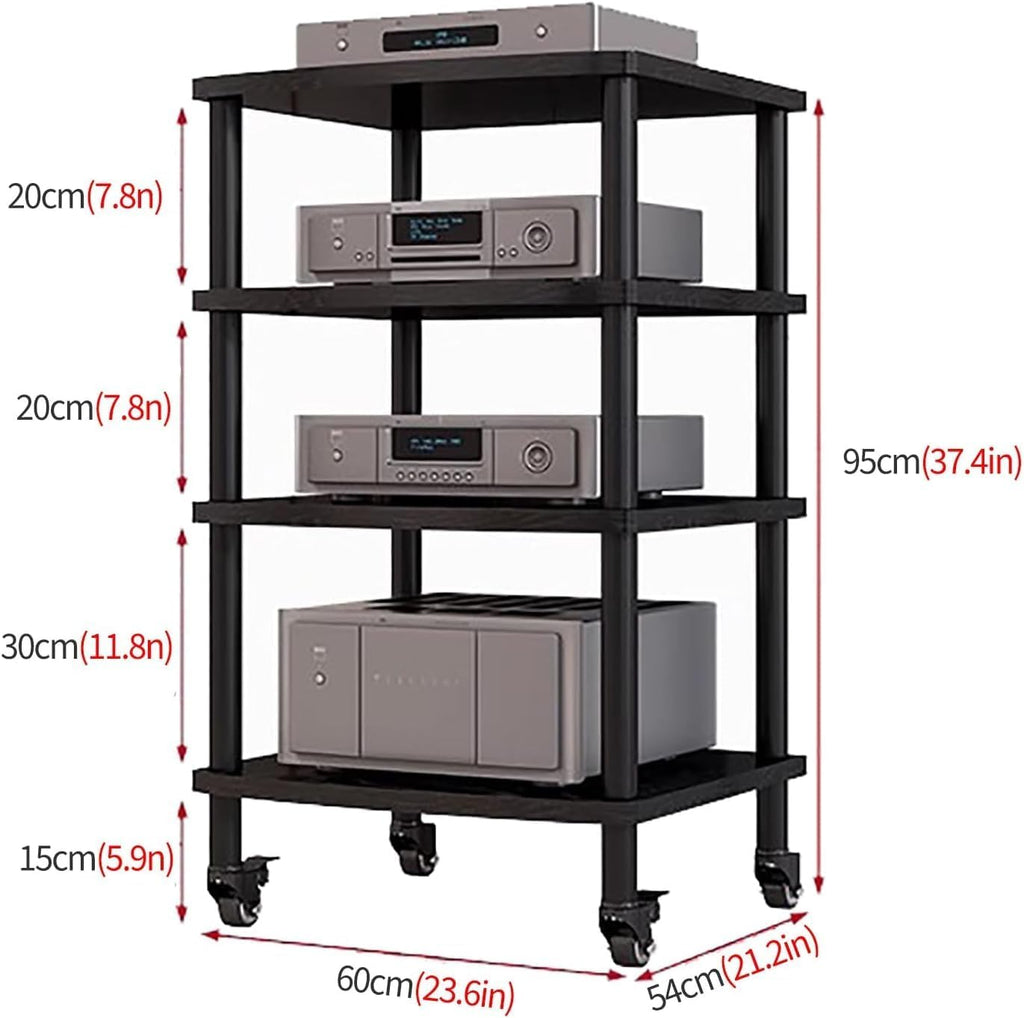 4 Shelf Home Modern HiFi Rack Electronics Equipment Shelfs, Rolling Stereo Racks with Wheels Media Stand Audio/Video Component Cabinet(White)
