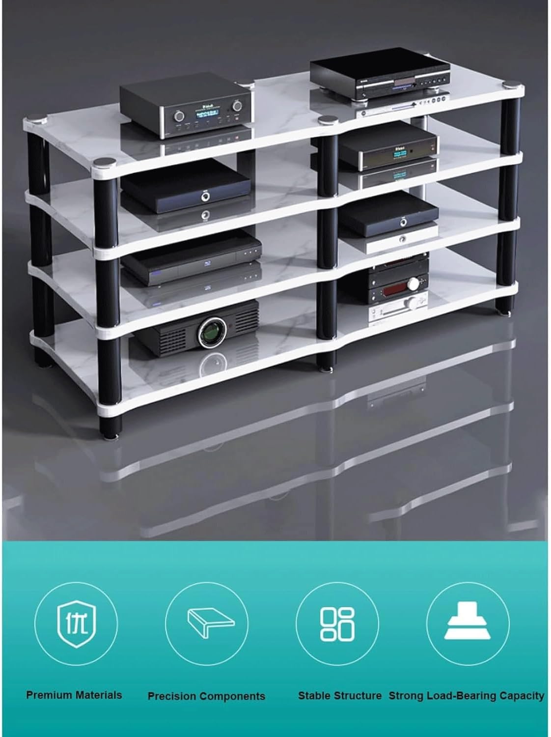 Audio Rack 1/2/3/4 Tier Stereo Rack Audio Equipment Rack Audio Stereo Shelf Wooden HiFi Rack Audio-Video Shelving Shock-Absorbing(Multi-Colored,4 Tier)