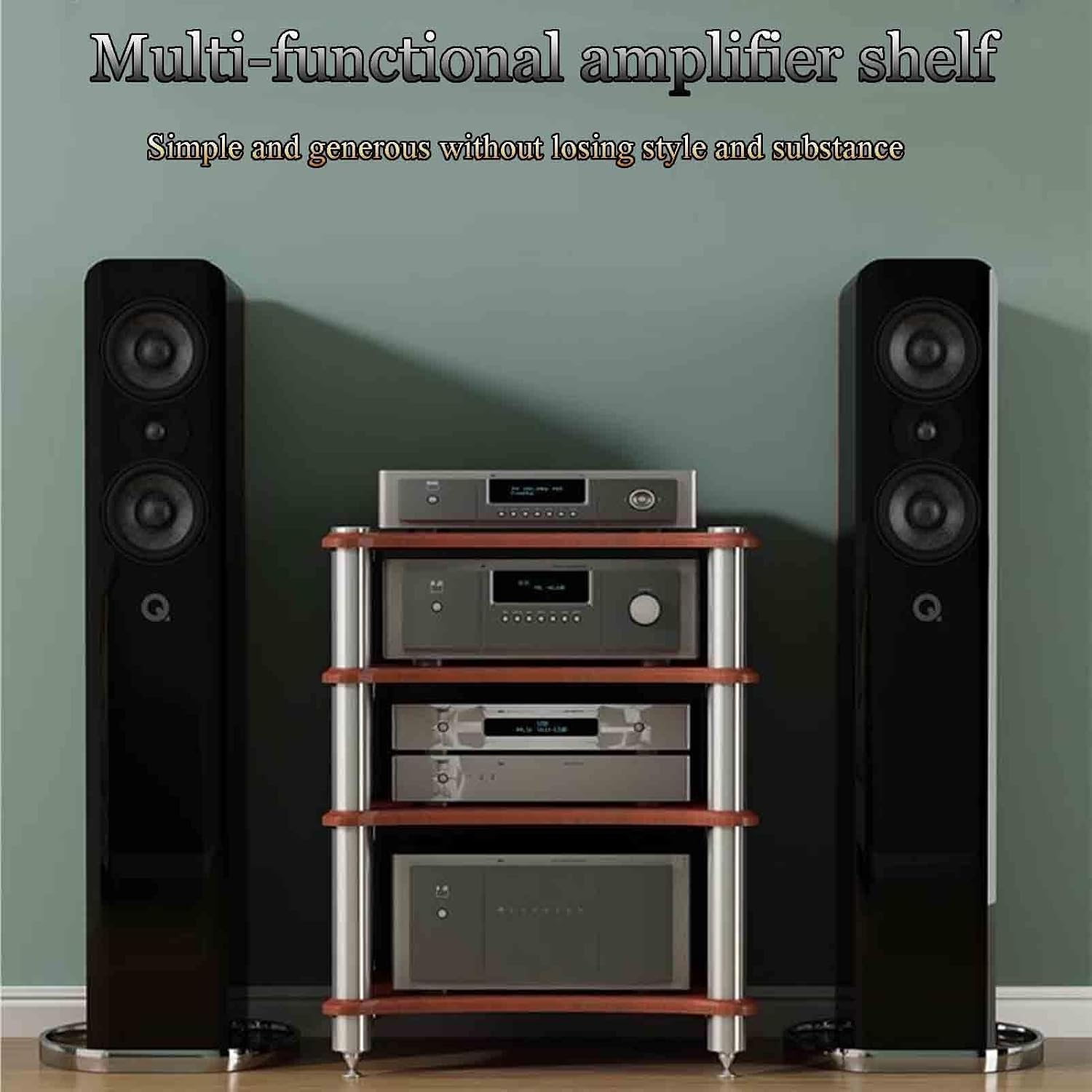 Professional HiFi Audio Equipment Cabinet - Multi-Layer Amplifier Rack Heavy-Duty Floor-Safe Design Versatile for Home & Studio Use & Stylish Storage Solution,Wood Colour-2st Floor