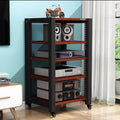 Movable HiFi Audio Rack Adjustable AV Media Components Cabine Stand with Wheels, Heavy Duty Amplifier Storage Cabinet Stereo Shelf Organizer(Teak,5-Tier)