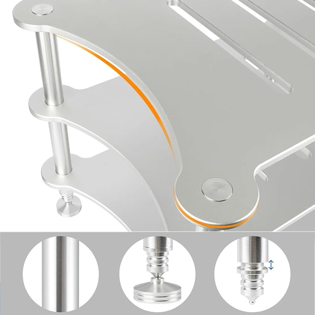 3-Tier Media Stand, Rack Audio Tower, Aluminum Alloy Storage Cabinet, with Shock-Absorbing Foot Spikes, for HiFi Audio Equipment, Amplifier, 430x340x320mm, Silver