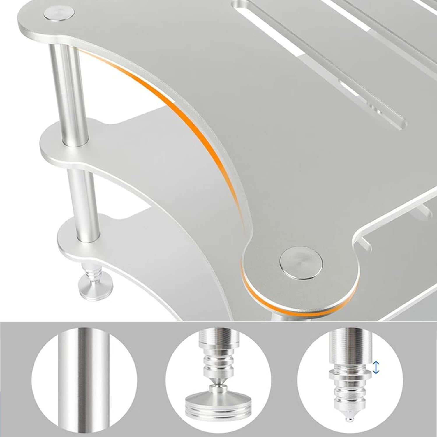 3-Tier Media Stand, Rack Audio Tower, Aluminum Alloy Storage Cabinet, with Shock-Absorbing Foot Spikes, for HiFi Audio Equipment, Amplifier, 430x340x320mm, Silver