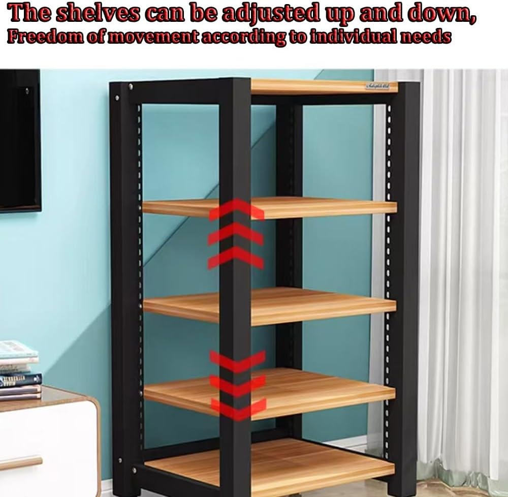 Movable HiFi Audio Rack Adjustable AV Media Components Cabine Stand with Wheels, Heavy Duty Amplifier Storage Cabinet Stereo Shelf Organizer(Teak,3-Tier)