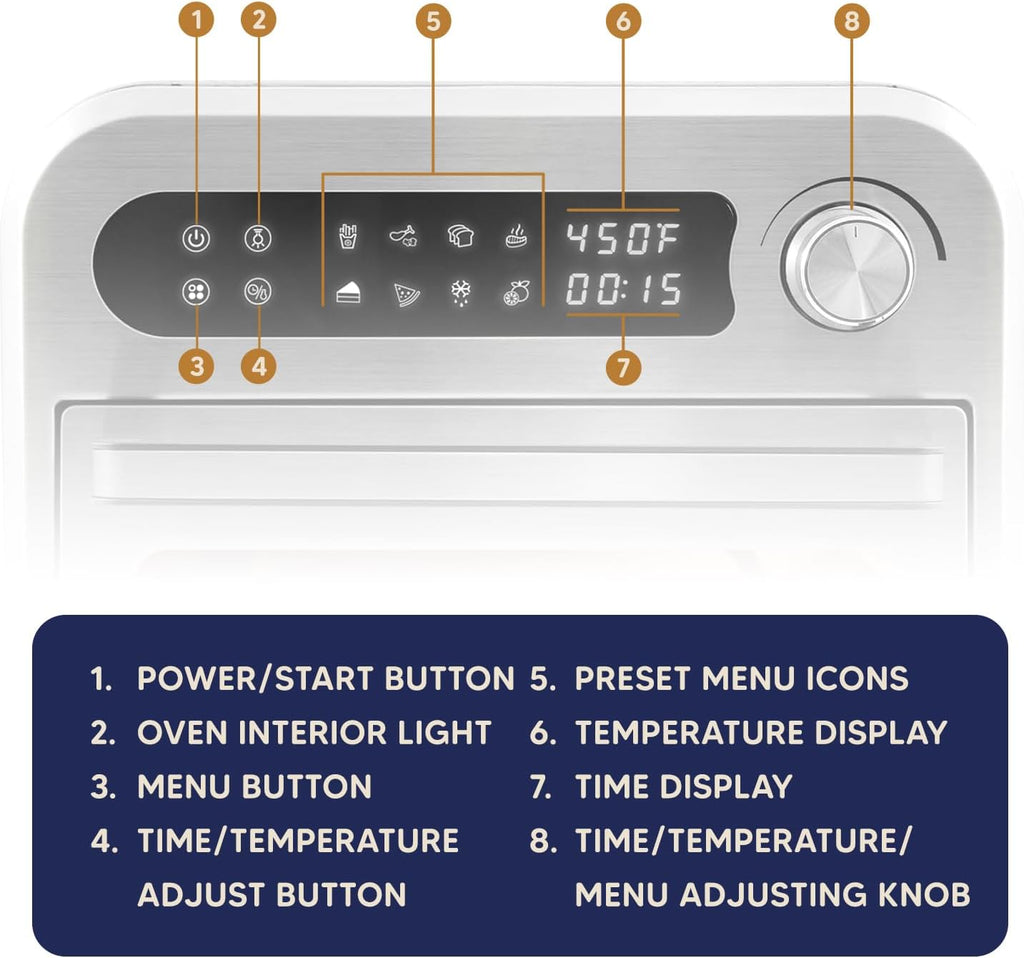 Elite Gourmet EAF1010D Programmable 10L Air Fryer Convection Countertop Oven, 8 Menu Settings, Temperature + Timer Controls, Bake, Toast, Broil, Air Fry, 1500W with Recipes, Steel Exterior
