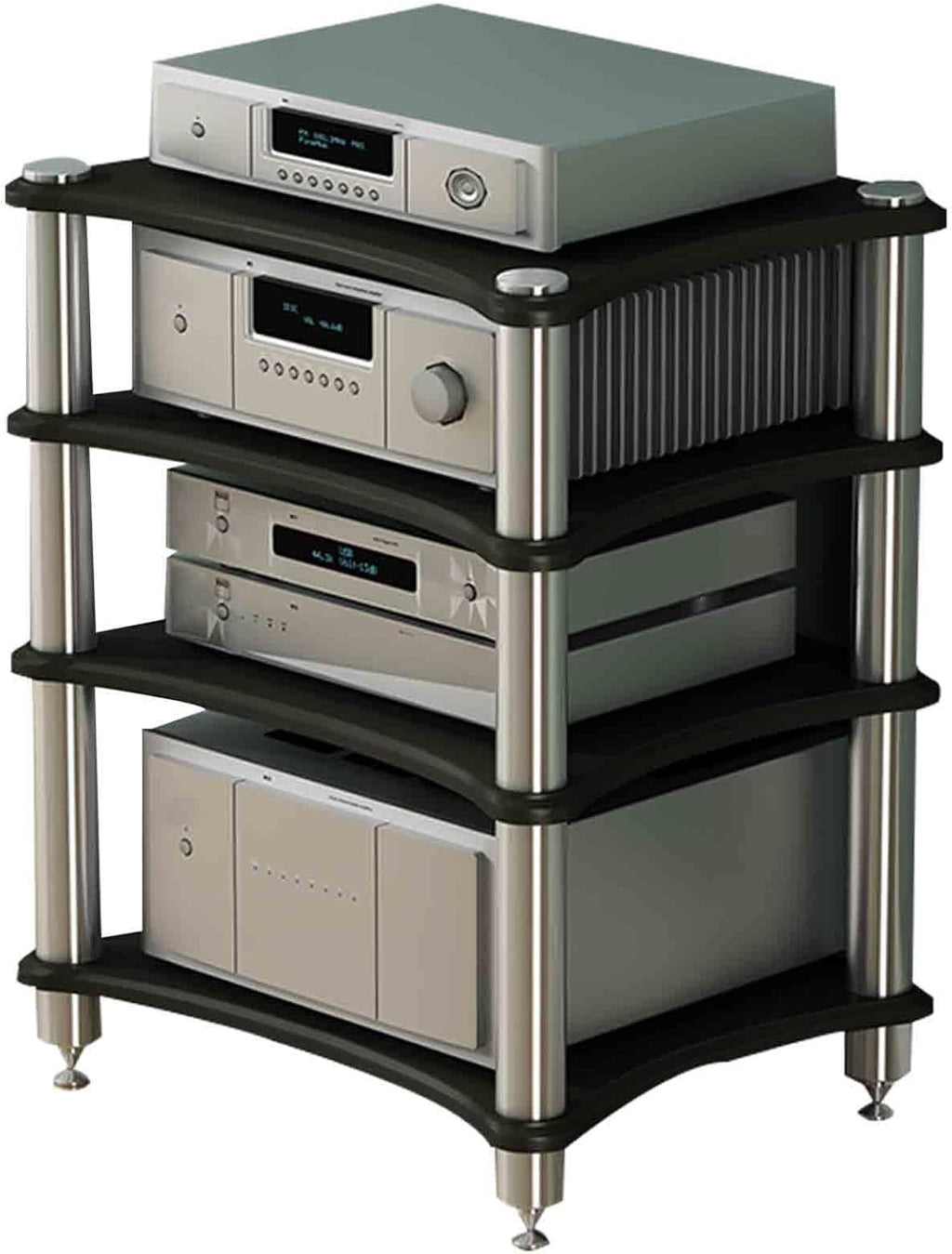 Home Audio Equipment Cabinet Professional Amplifier Rack HiFi Audio Equipment Cabinet Multi-Functional Multi-Layer Audio Cabinet Strong Load-Bearing Capacity Structure (Color : Black, Size : 4st flo