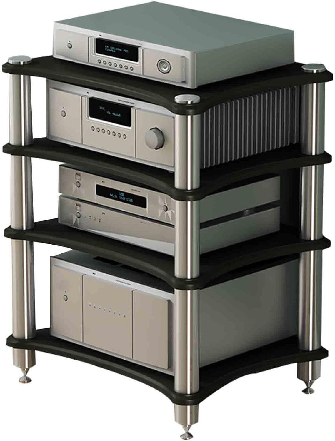 Home Audio Equipment Cabinet Professional Amplifier Rack HiFi Audio Equipment Cabinet Multi-Functional Multi-Layer Audio Cabinet Strong Load-Bearing Capacity Structure (Color : Black, Size : 4st flo