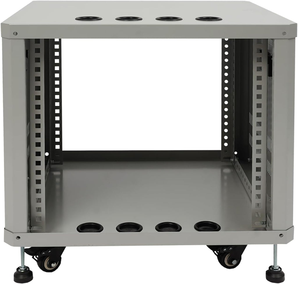 9U AV Rack with Wheels, Metal Studio Cabinet with Cable Ports, 19.8' x 22.4' x 18.3', Portable Home Studio Racks, Floor Standing Server Cabinet for Amplifiers, AV Equipment, Computers