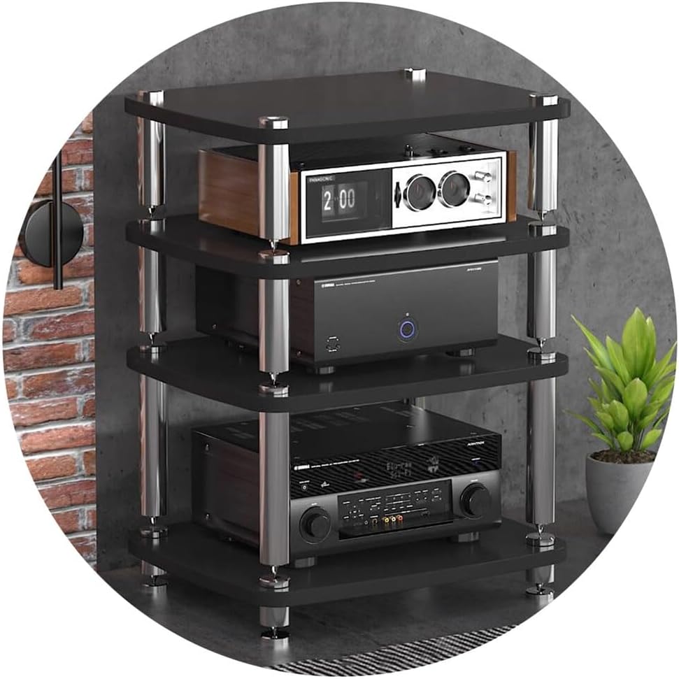 1/2/3/4-layer HiFi Audio Cabinet HiFi Stand Record Player MDF Stand Audio Rack with Shock-Absorbing Feet Power Amplifier Shelf Equipment Cabinet (Color : Black, Size : 60 * 48 * 76cm(4Tier))
