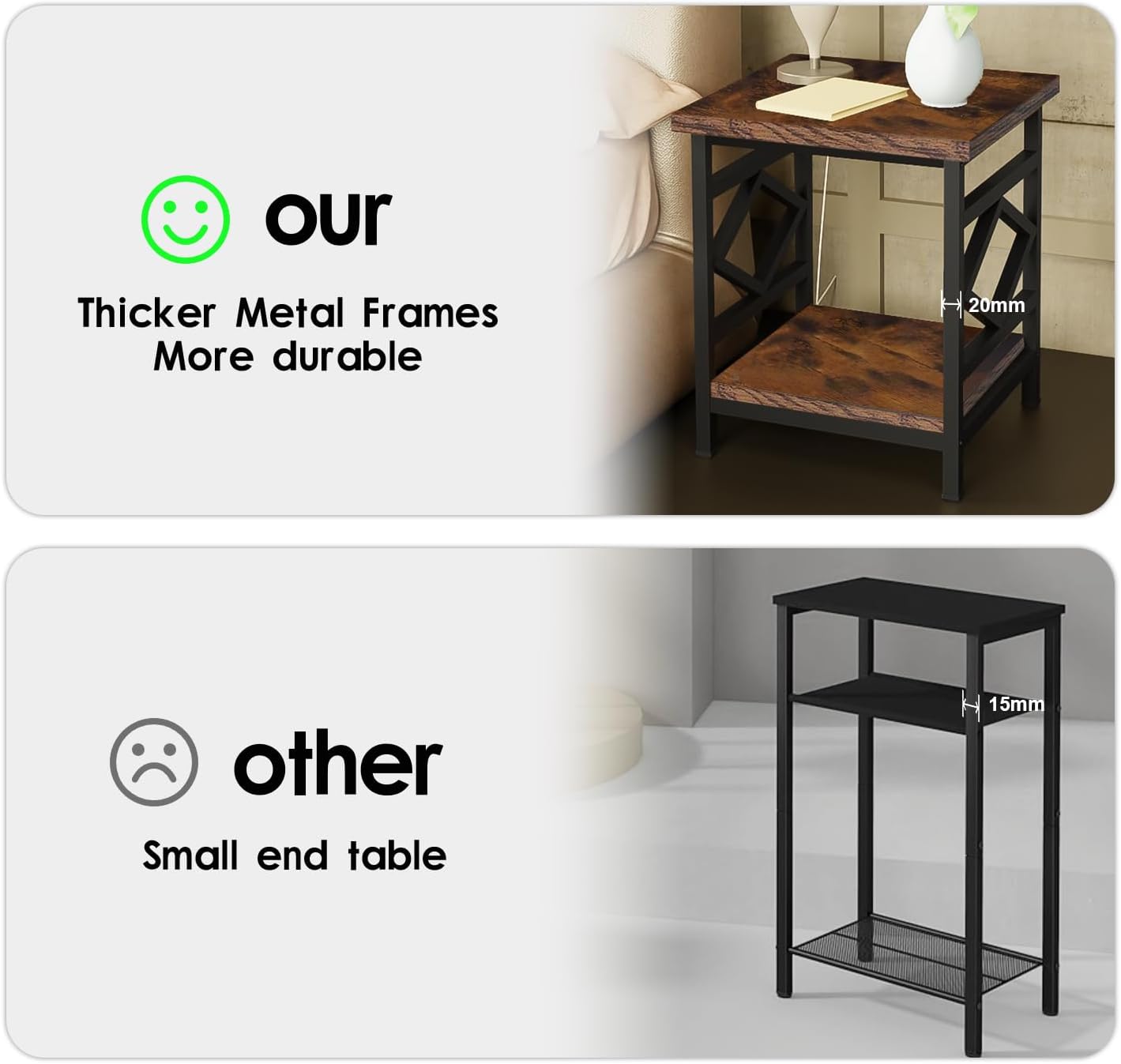 HODGSON Industrial End Table Side Table with Storage 18' *18', Square Wood End Table Stand for Mini Fridge Living Room Bedroom Room Corner Dorm Night Stand with Storage Metal Frames