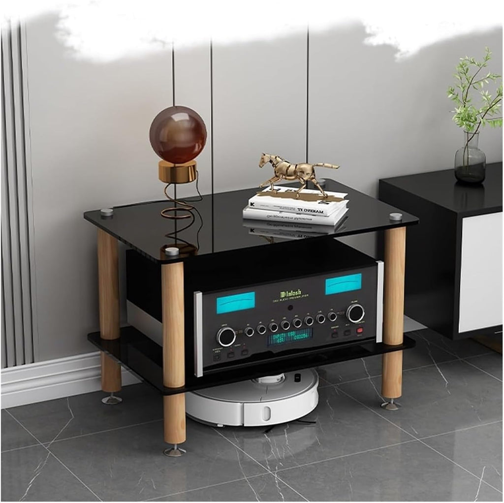 Durable 2-Tier AV Media Stand - Heavy Duty Audio Component Rack & Stereo Storage Cabinet for Home Theater, Black Entertainment Center for Organizing Audio Equipment