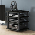 Modern Audio Rack Stand - Open Storage Media Cabinet for Stereo & CD Player - Floor-Standing Entertainment Tower with Foot Pads - Black, 40x35x35CM - Ideal for Home Theater & Office