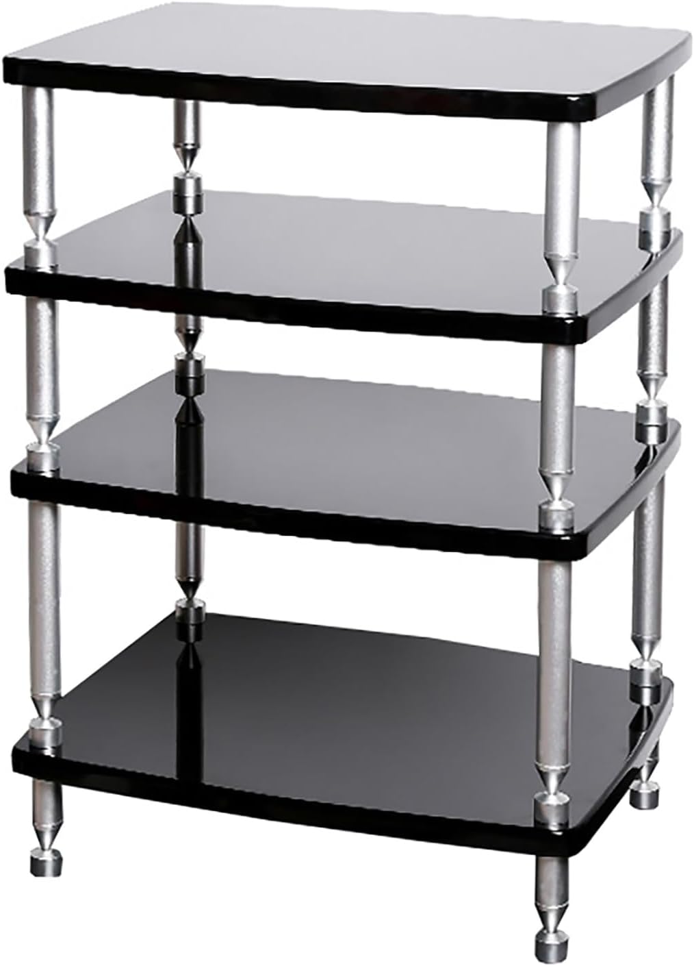 SRNSAEB 1/2/ 3/4 Tier Audio Equipment Rack Cabinet, Heavy Duty DVD Media Stand Black with Fitting, Standing Video Game Console Shelf Organizer for Game Consoles/Projector(4-Layer)