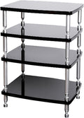 SRNSAEB 1/2/ 3/4 Tier Audio Equipment Rack Cabinet, Heavy Duty DVD Media Stand Black with Fitting, Standing Video Game Console Shelf Organizer for Game Consoles/Projector(4-Layer)