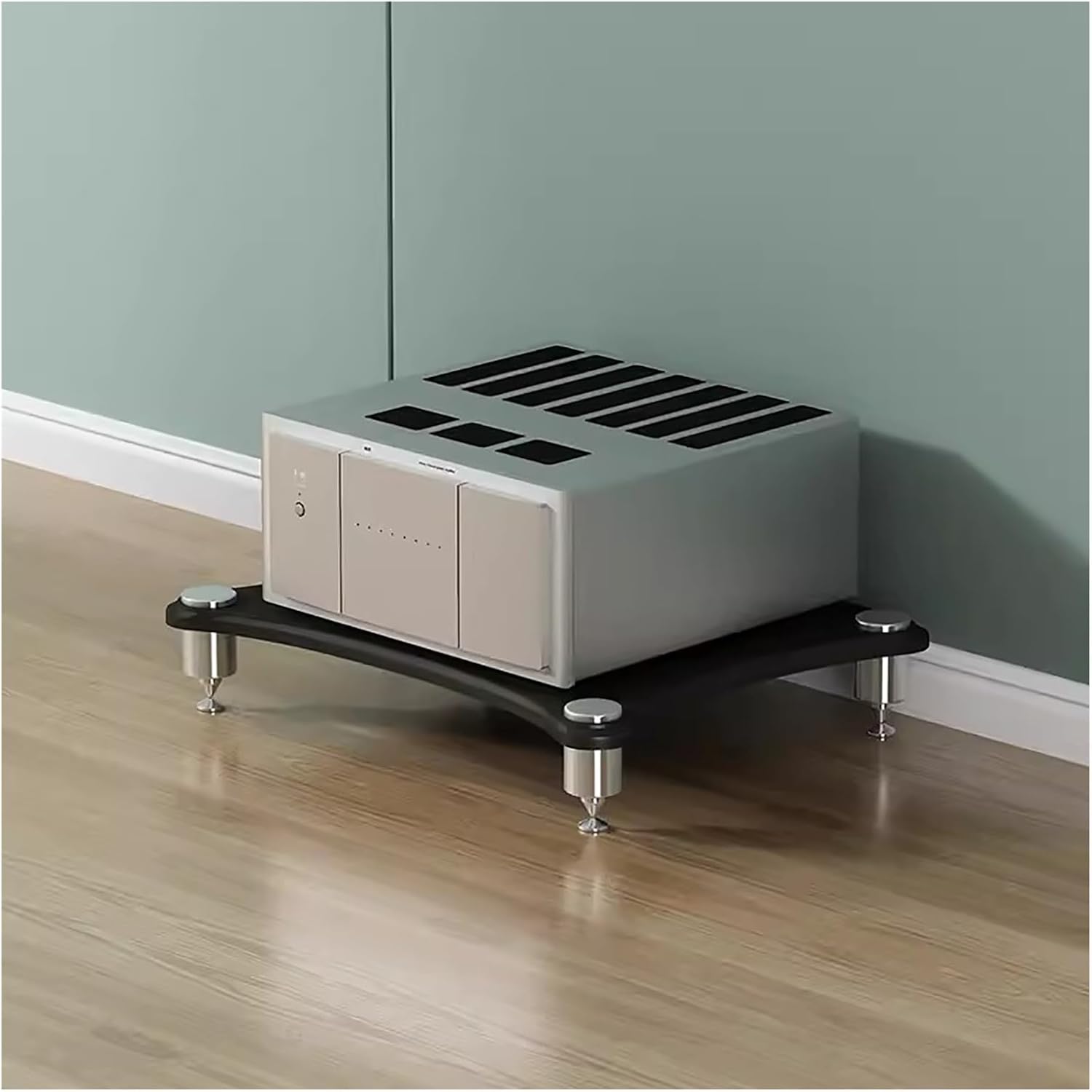 Heavy Duty HiFi Audio Rack Stand - Modern Media Tower for Living Room, Compact & Stylish Stereo Shelves, 1-Tier Audio Furniture for Small Spaces, Black