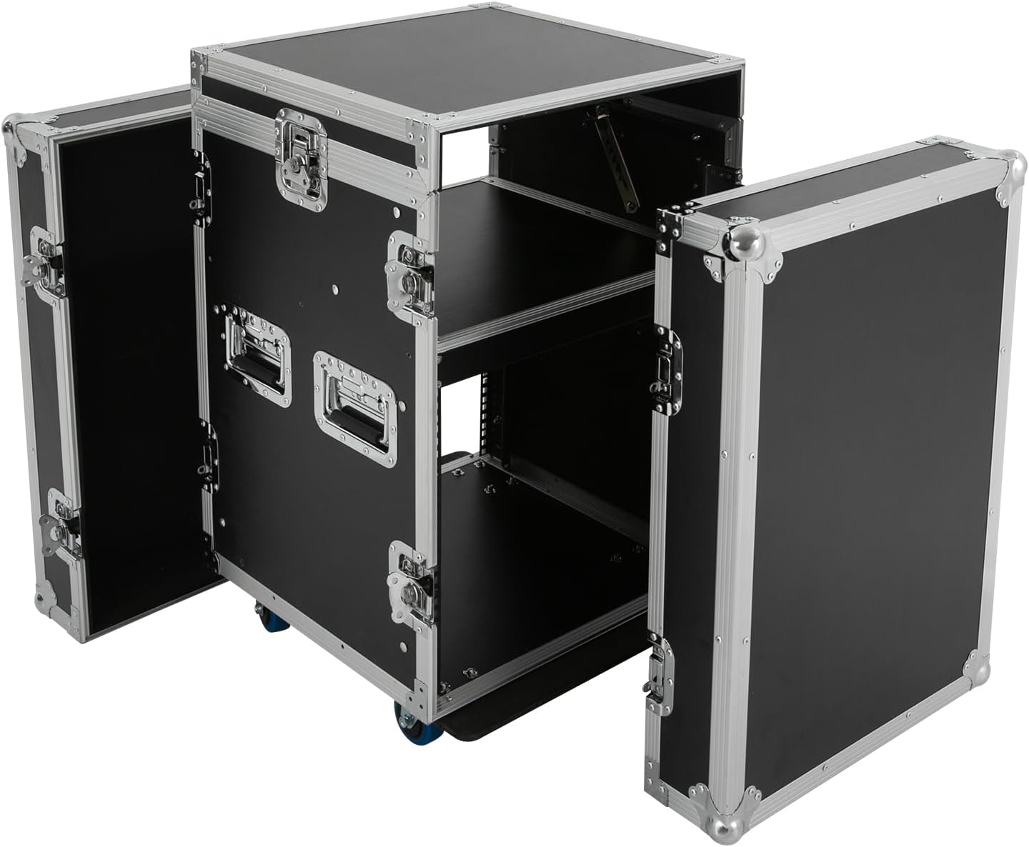DYNAMI 10U PA DJ Rack with Wheels,2 Tier Pro DJ Mixer Stand Audio Rack Heavy Duty Road ATA Case, for Music Studio Booth Pro Audio Recording Cabinet Stage Equipment (10U PA DJ Rack)