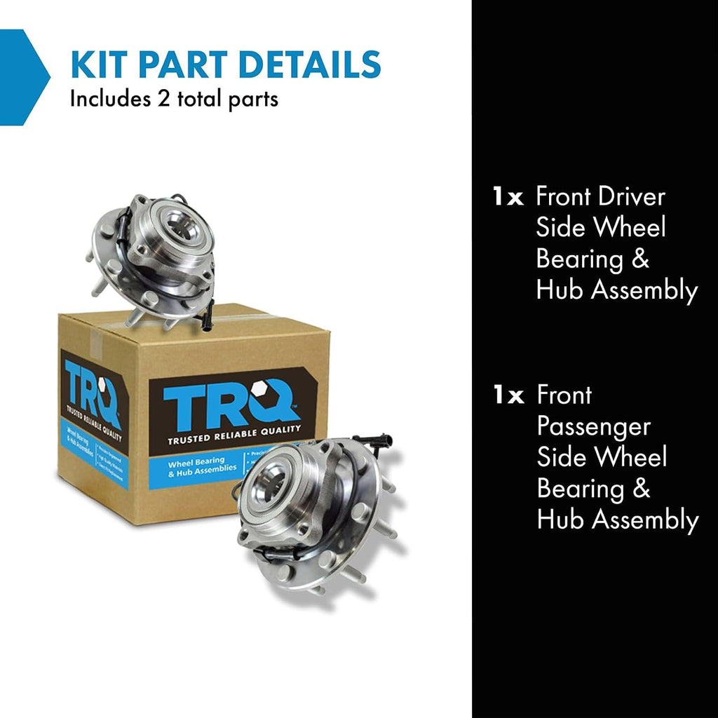 TRQ Front Left and Right Wheel Bearing and Hub Assembly 2 Piece Set for 4 Wheel Drive 8 Lug Models ONLY Compatible with 99-07 Silverado/Sierra 2500HD/3500HD 4x4 8 Lug Models