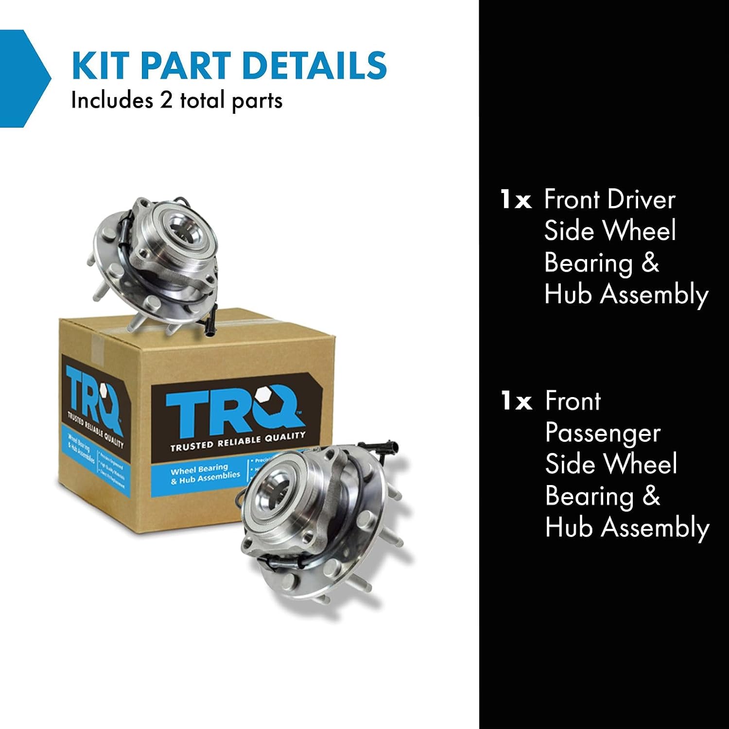 TRQ Front Left and Right Wheel Bearing and Hub Assembly 2 Piece Set for 4 Wheel Drive 8 Lug Models ONLY Compatible with 99-07 Silverado/Sierra 2500HD/3500HD 4x4 8 Lug Models