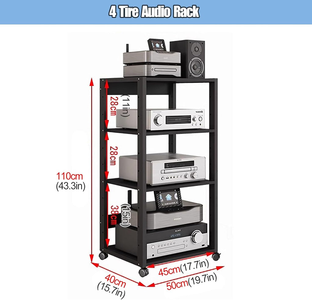 3/4/5/6/7 Tier Audio Component Rack Tower Media Stereo Stand Equipment Shelves with Wheels, Modern Tall HiFi Racks Audio/Video Component Cabinet for Home/Office, 4 tier-110cm(43.3in)