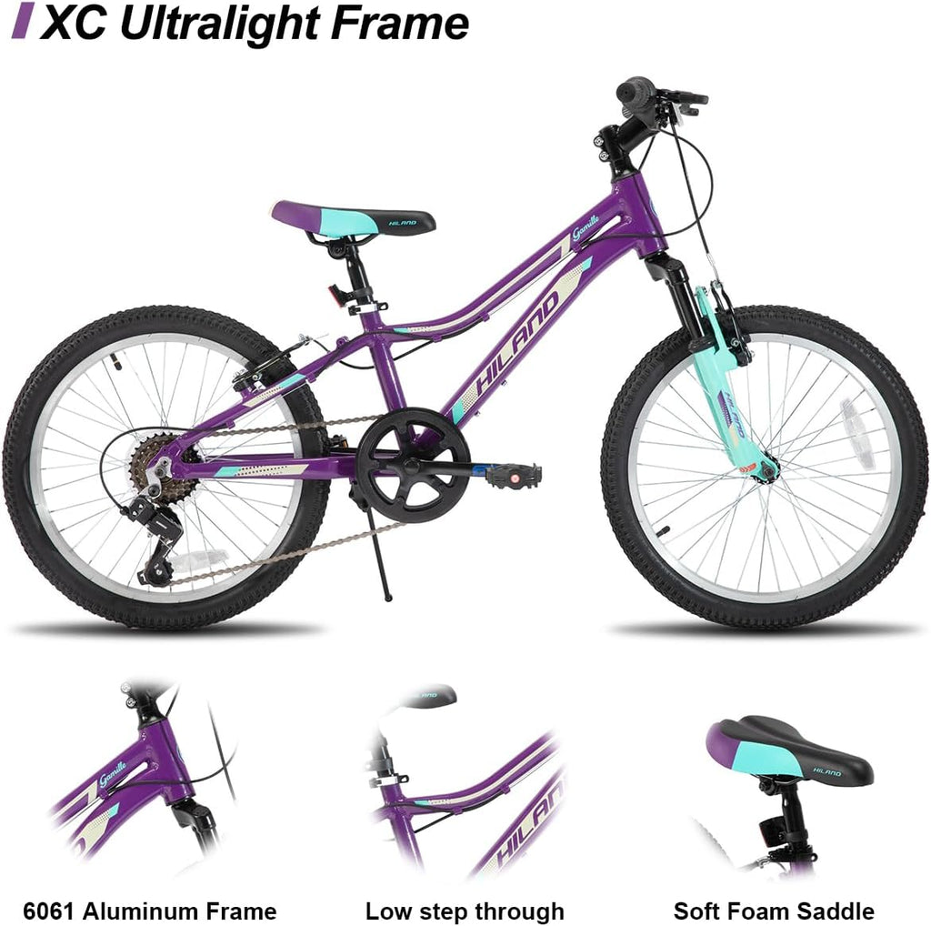 HILAND 20 Inch 26 Inch Mountain Bike for Women Girl, Lock-Out Suspension Fork, Aluminum Frame, Adult Ladies Mens MTB Bicycle