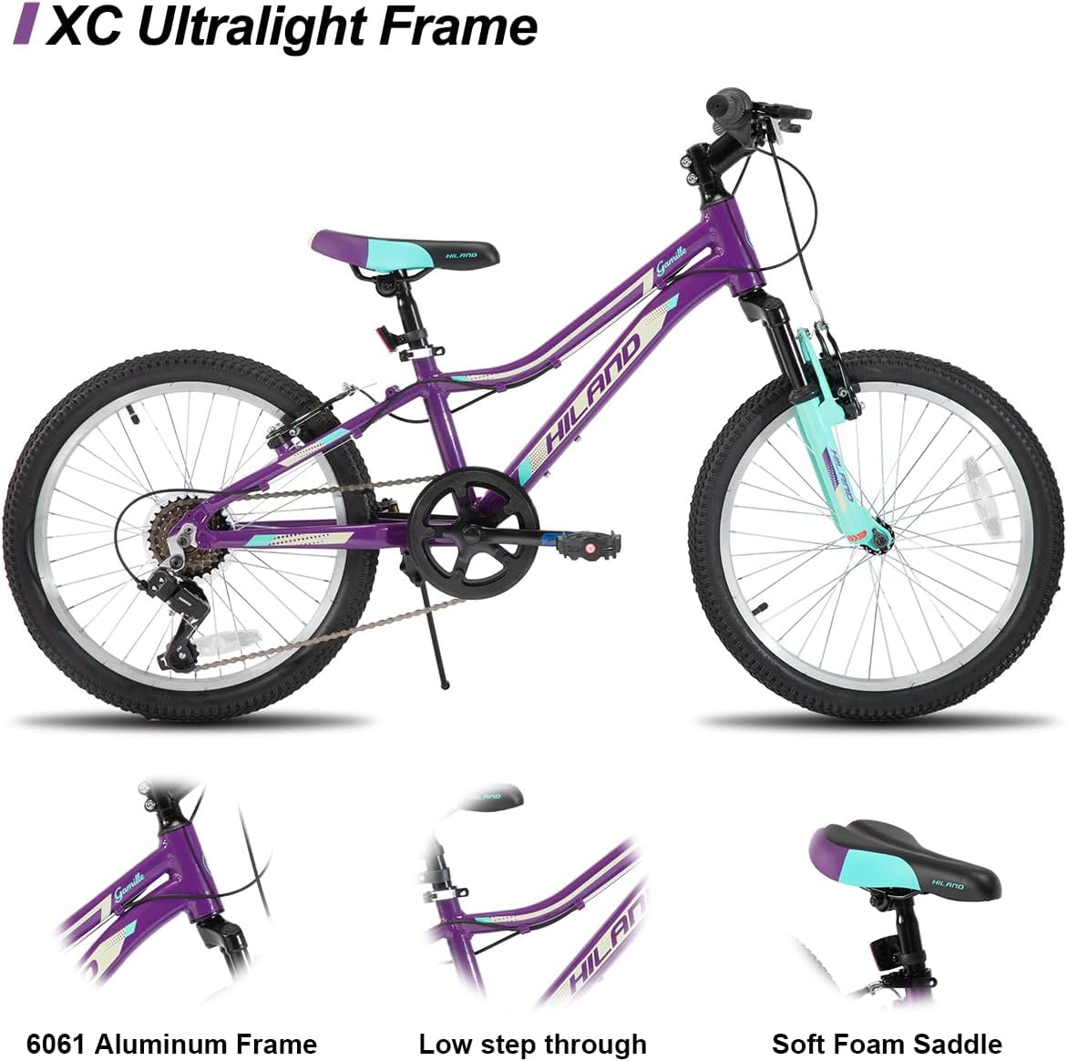 HILAND 20 Inch 26 Inch Mountain Bike for Women Girl, Lock-Out Suspension Fork, Aluminum Frame, Adult Ladies Mens MTB Bicycle