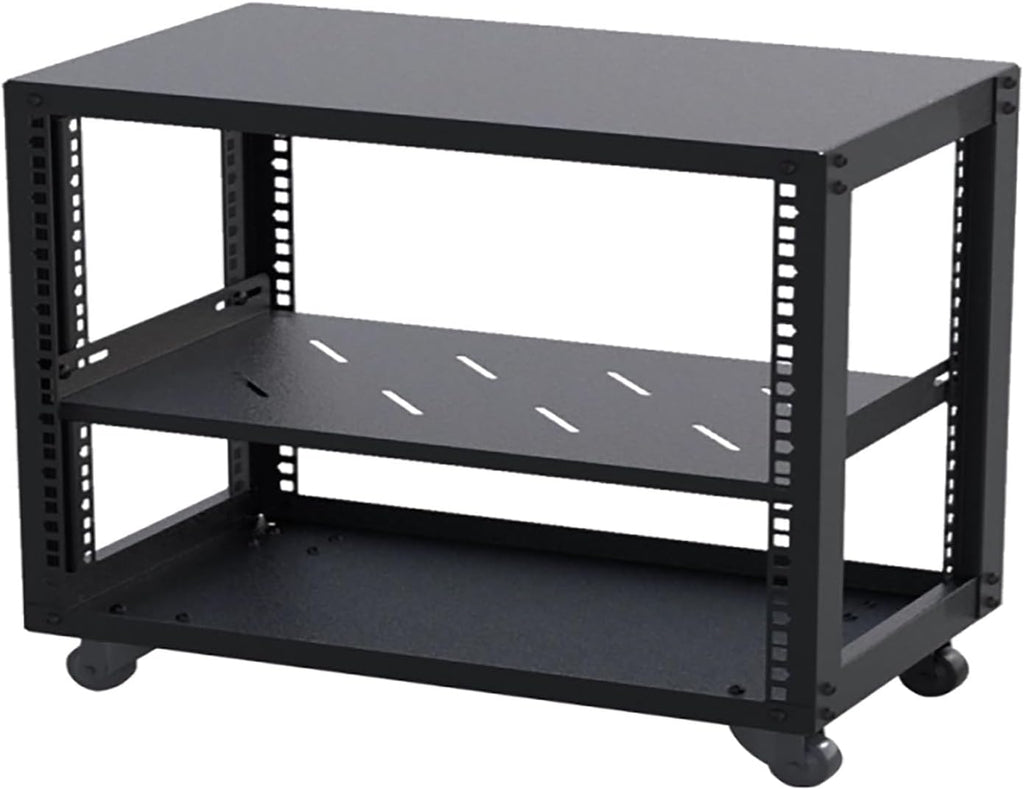 2 Tier AV Media Stand, Metal Audio Rack with Wheels, Adjustable Stereo Cabinet, Heavy-Duty Media Storage, 150kg Capacity, Perfect for Home Theater & Entertainment Center (50.9x30x46.7cm)