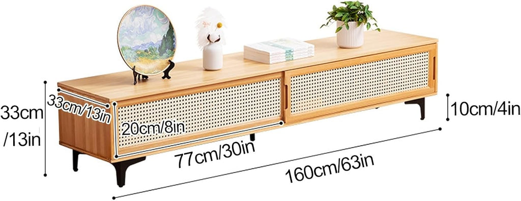 Bamboo TV Stand with Sliding Door, Storage Low Cabinet, Home Audio and Video Entertainment Equipment Control Center, for 32-65 Inch TVs (Color : Natural, Size : 160CM/63IN_Two Doors)