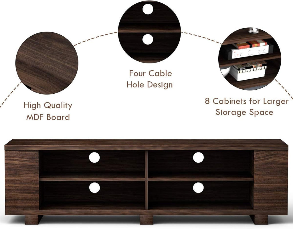 Tangkula Wood TV Stand for TVs up to 65 Inch Flat Screen, Modern Entertainment Center with 8 Open Shelves, Farmhouse TV Storage Cabinet for Living Room Bedroom, TV Console Table (Brown)