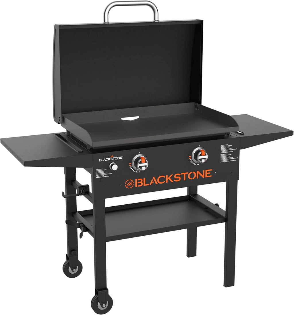 BLACKSTONE 1883 Original 28' Griddle with Integrated Protective Hood and Counter Height Side Shelves, Powder Coated Steel, Black