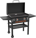 BLACKSTONE 1883 Original 28' Griddle with Integrated Protective Hood and Counter Height Side Shelves, Powder Coated Steel, Black