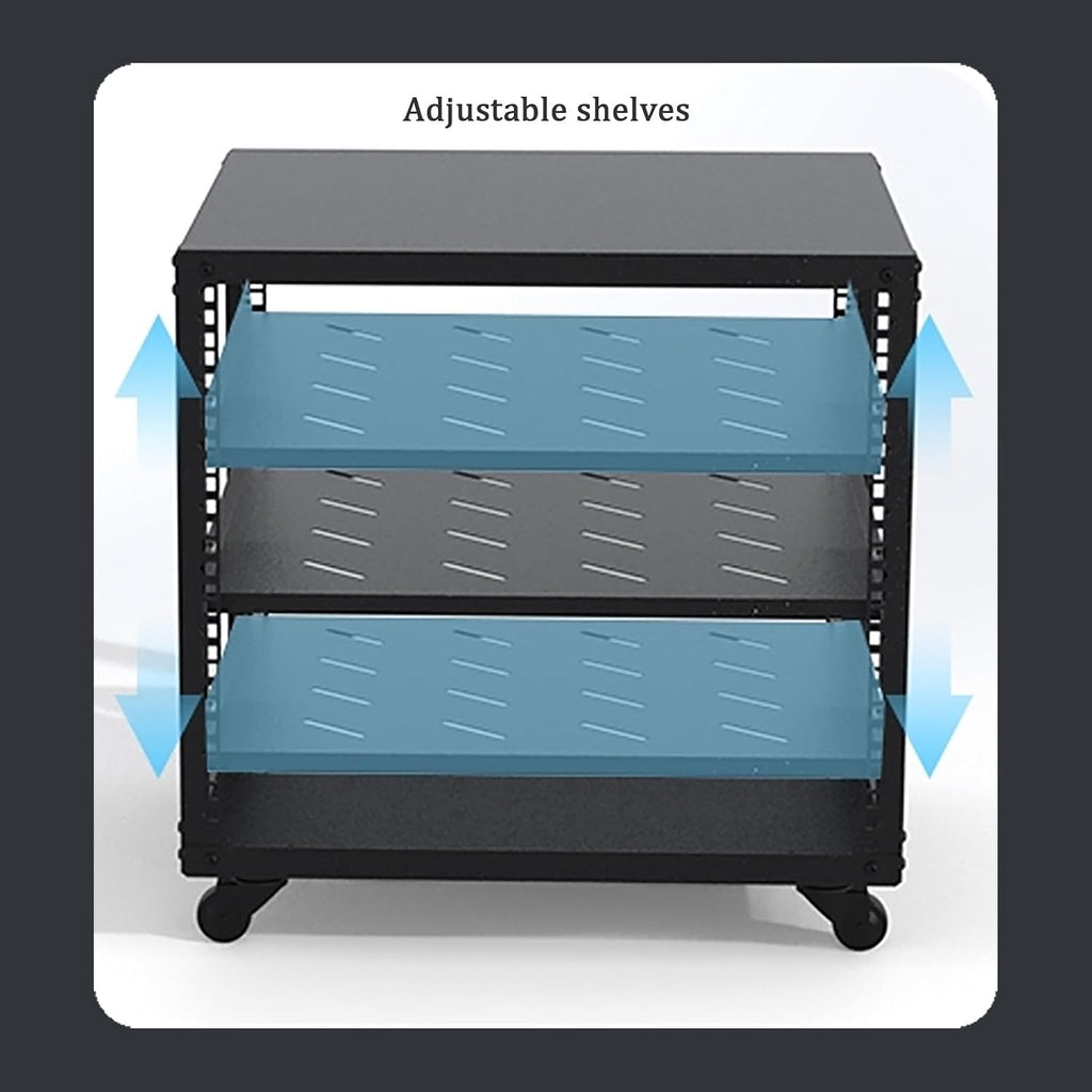 2 Tier AV Media Stand, Metal Audio Rack with Wheels, Adjustable Stereo Cabinet, Heavy-Duty Media Storage, 150kg Capacity, Perfect for Home Theater & Entertainment Center (50.9x30x46.7cm)