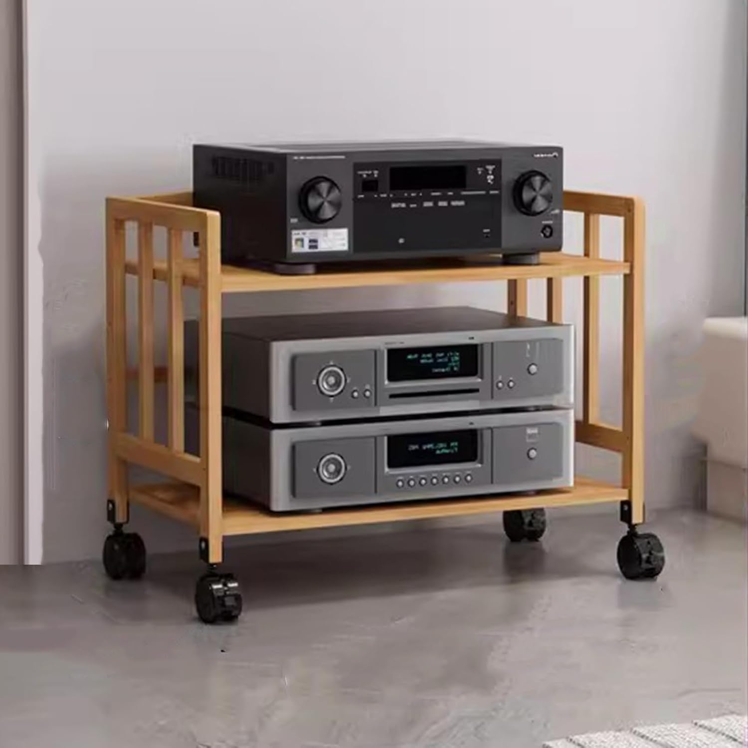 Modern 2-Tier Record Player Stand - Heavy Duty Audio Rack with Adjustable Shelves, Stylish Media Tower for Speakers & Stereo Systems, 50cm Long, Color Options Available