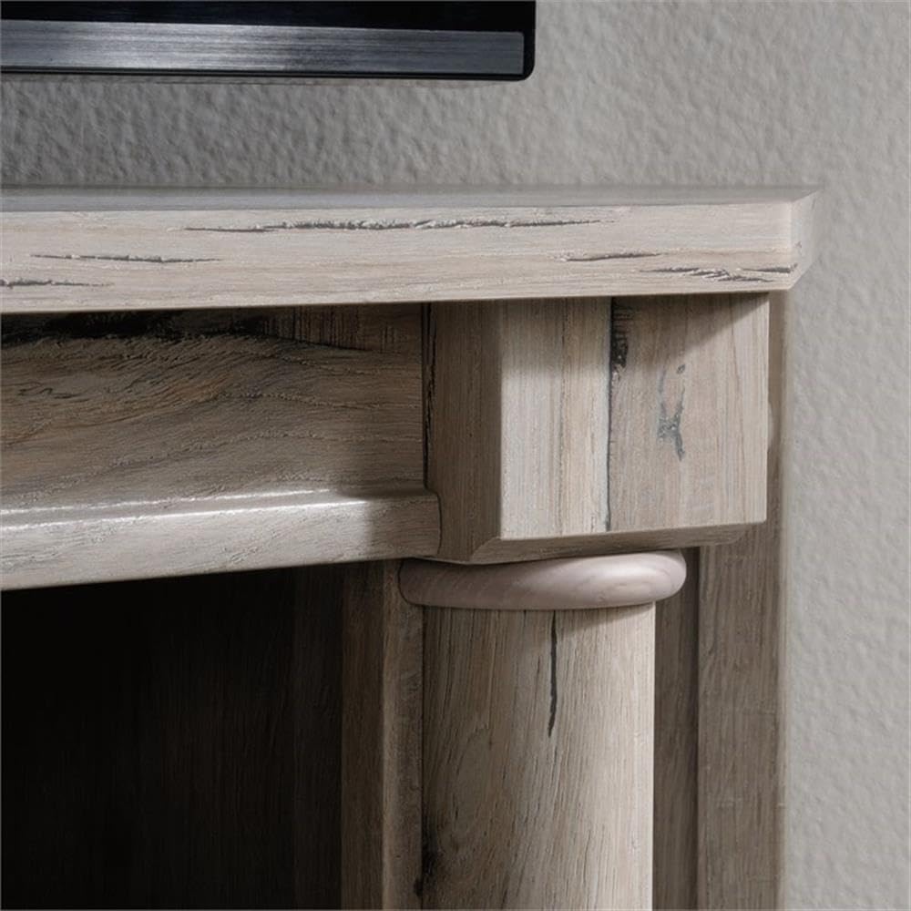 Pemberly Row Corner TV Stand Console, 60 in, Engineered Wood, Split Oak Finish, Adjustable Shelves and Drawers, Compact Space Solution, Fits Up to 60 in TV, Home Living Room Storage