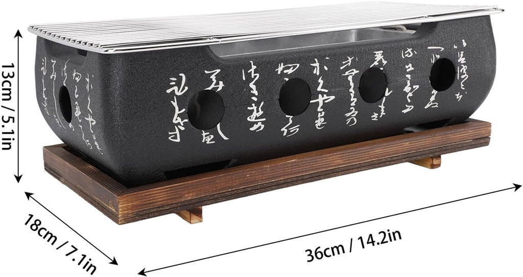 Fockety Japanese BBQ Grill, Charcoal Portable Barbecue Stove, Aluminum Alloy Hibachi Grill Charcoal Stove Yakitori Grill, Rectangle Calligraphy Quick Heating Wire Grill Base for