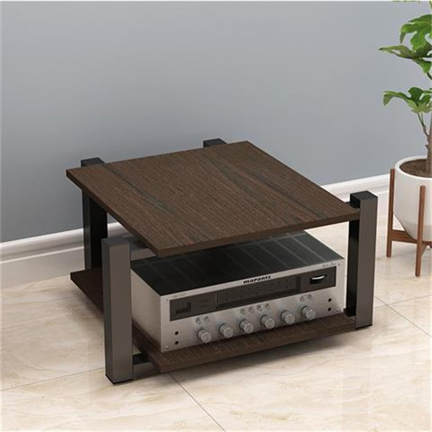 Dark Walnut Audio Rack - 2 Tier AV Media Stand, Stereo Tower Cabinet for Entertainment System, Home Theater Audio/Video Component Display, Durable & Stylish Design