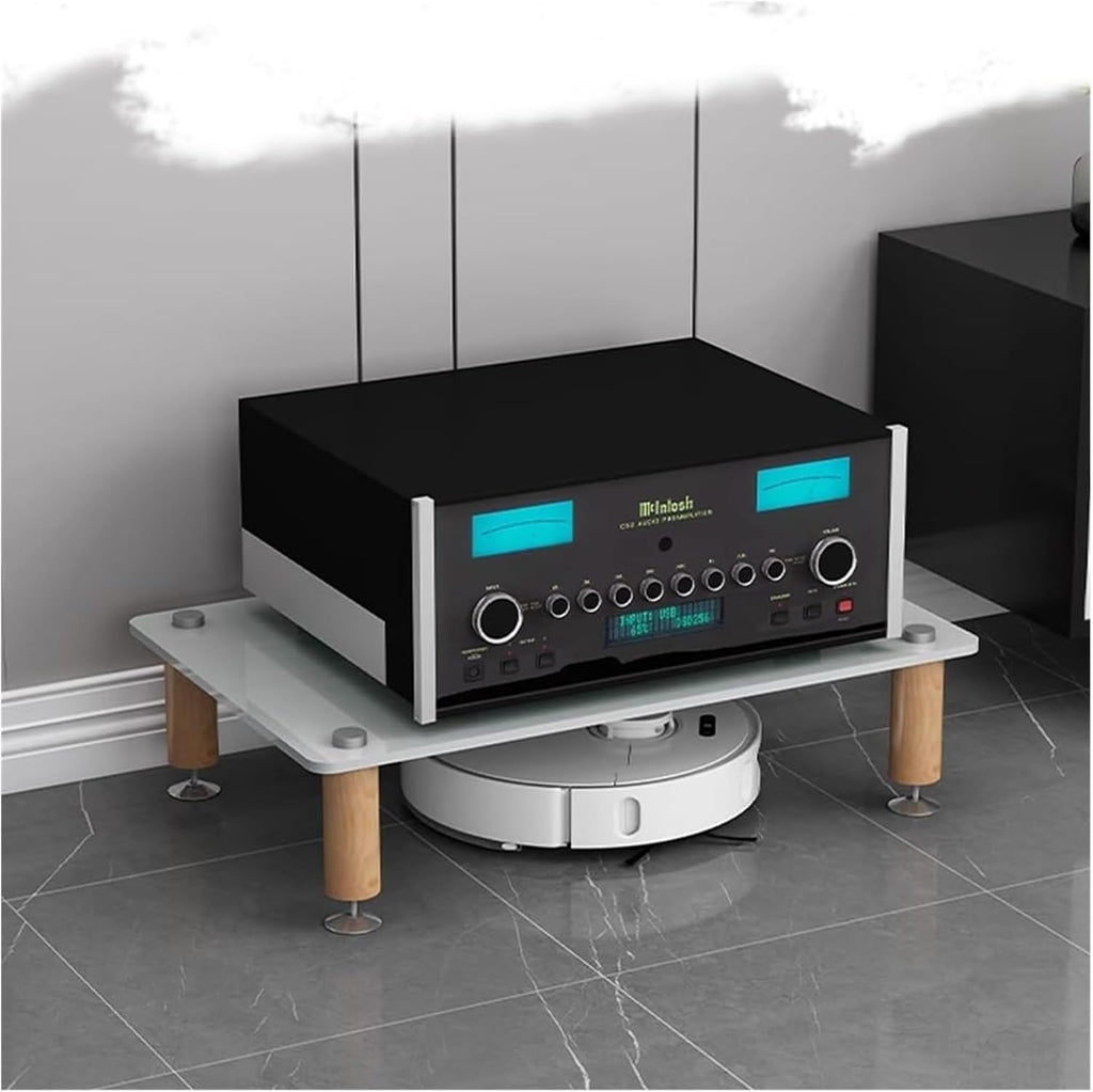 Heavy Duty White AV Media Stand - 1 Tier Audio Component Rack for Home Theater, Stereo Storage Cabinet, Media Organization, Entertainment Center Furniture