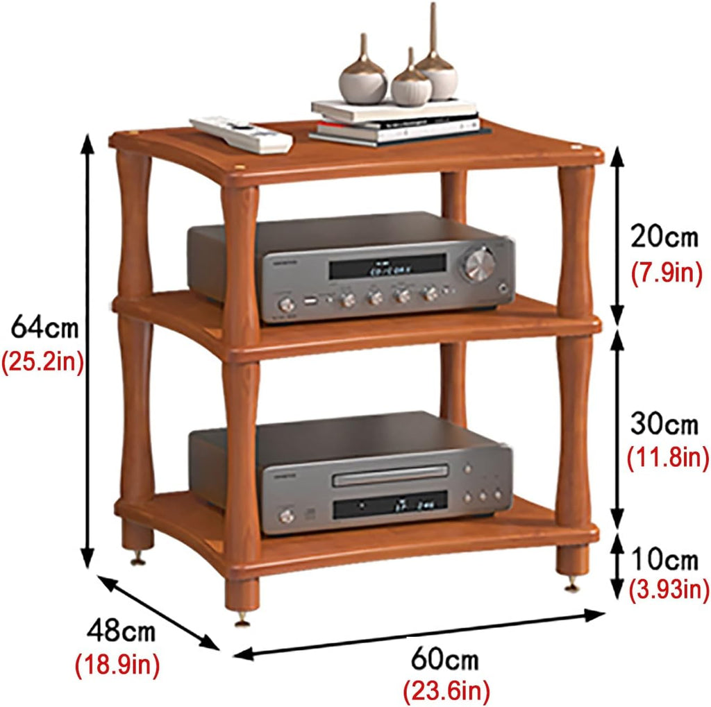 HOFSSI 3 -Tier AV Component Media Stand Audio/Video Component Cabinet Open Multi-Function Storage Shelves with Wooden Shelf for TV, Stereo Equipments, Gaming Consoles, Streaming Devices(A)