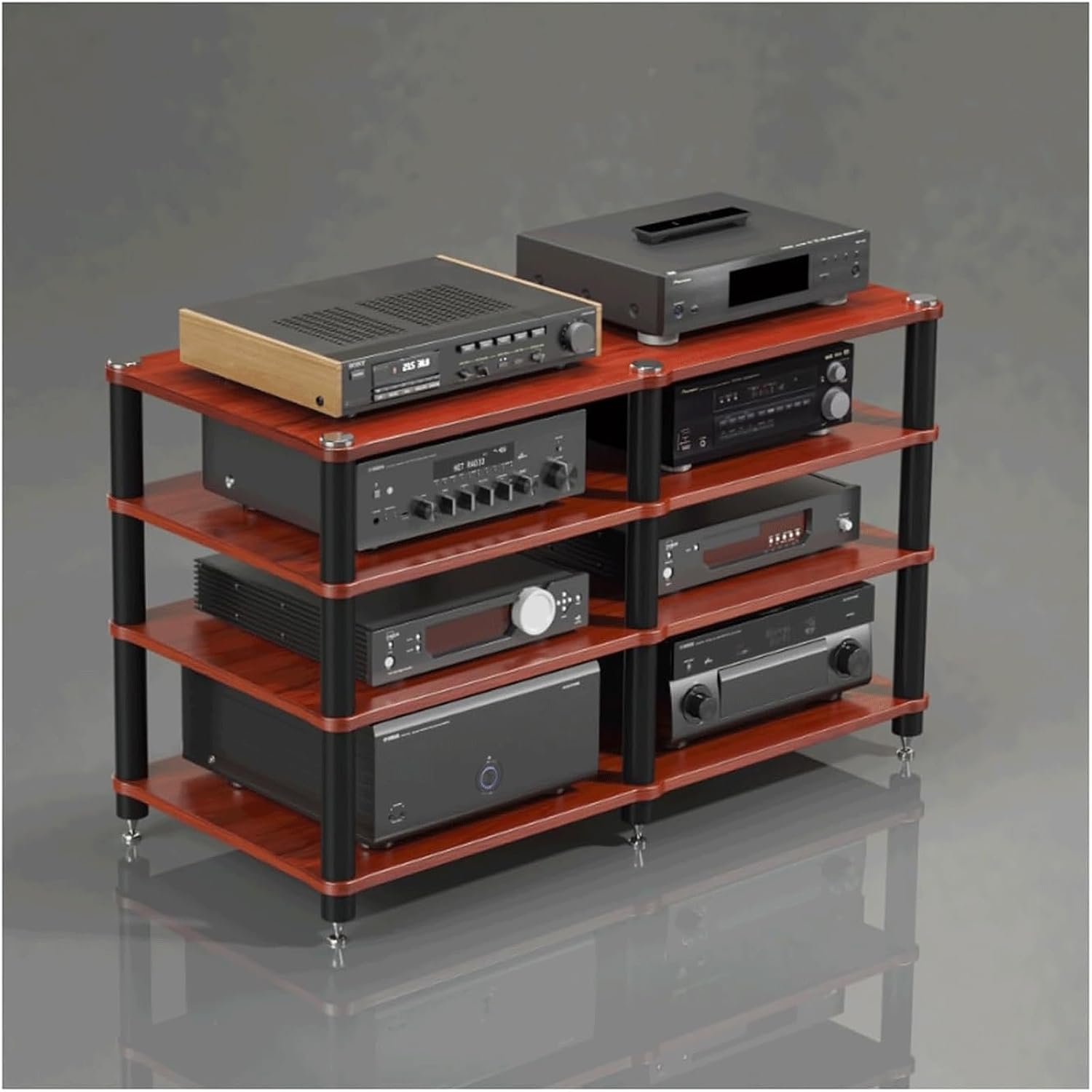 Audio Rack Multi Layer Stereo Rack Audio Equipment Rack Wooden Audio Rack Cabinet AV Cabinet Durable Audio Component Rack Media Rack(Rot,4 Tier)