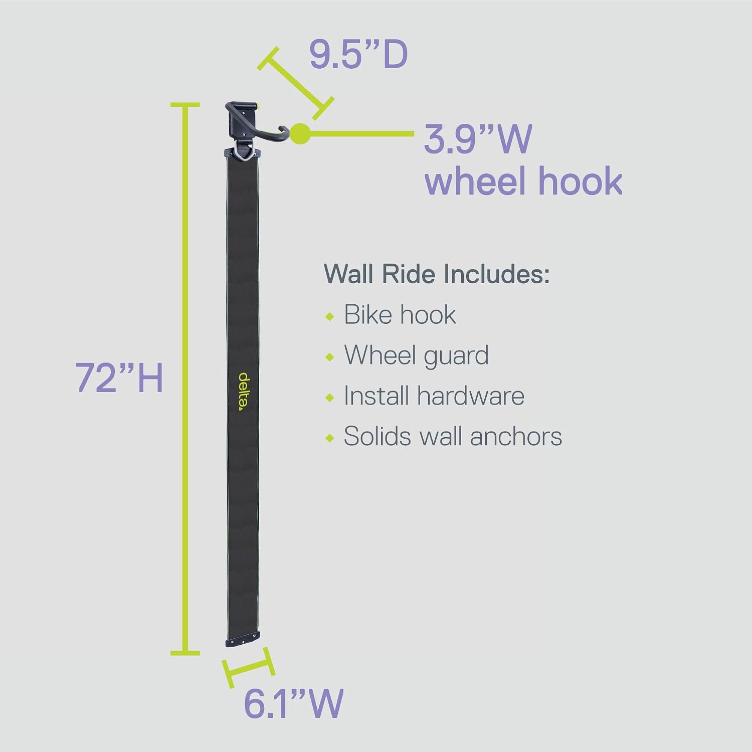 Delta Wall Ride Bike Rack Wall Mount with Tire Wall Guard (4-Pack) Cycle – Vertical Bike Mount Holds Up to 100 lbs – Fully Adjustable Vertical Hook Design Provides Easy Bicycle Storage