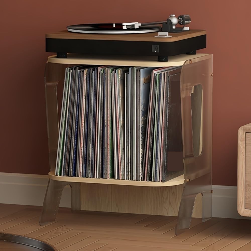 Modern Vinyl Record Player Stand LP Storage Cabinet with Acrylic Panels Turntable Shelf for Albums CDs Audio Equipment Long-Lasting