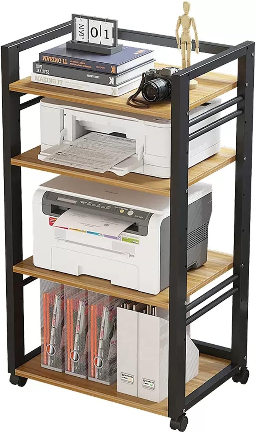 GLigeT Printer Table 4 Tier Printer Stand, Printer Cart with Storage Shelf, Height Adjustable Rolling Printer Table with Wheels for Mini 3D Printer Printer Shelf