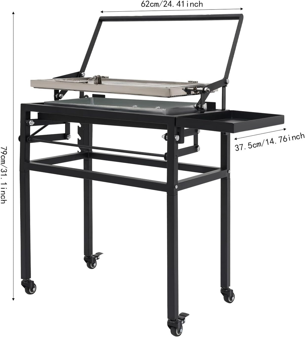 360° Rotating Charcoal Grill with Cart & Wheels, Heavy Duty Portable BBQ for Outdoor Camping, Backyard, Garden Parties | Removable Ash Tray & Adjustable Frame, 8 People, 0.7mm Steel, Black