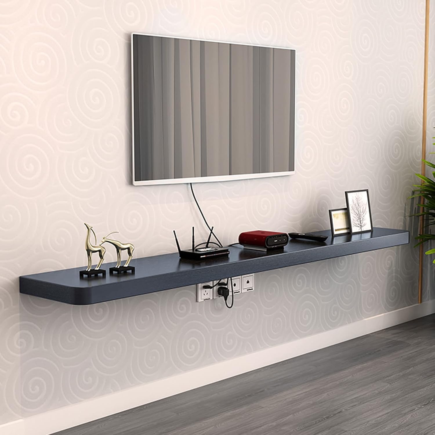 Wall Shelf Wall mounted TV Cabinet Floating Shelf TV Console Audio-visual Equipment Shelves Set-top box WiFi Router CD DVD Media Storage Shelf Book Shelf TV Bracket TV Stands TV Board Black Home Décor