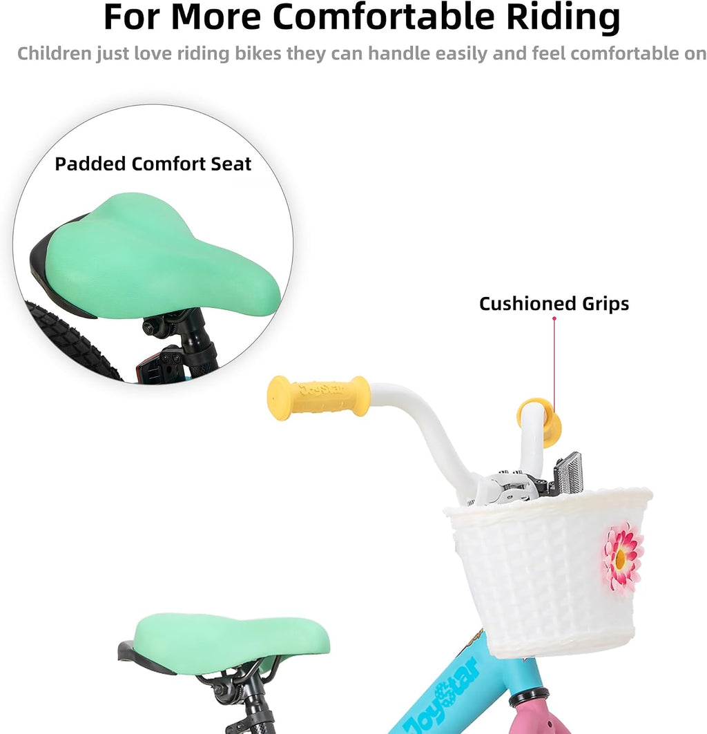 JOYSTAR 12 14 16 Inch Kids Bike for 2-7 Years Girls 33-53 Inch Tall, Toddler Girls Bike with Training Wheels, Rainbow Bikes, Children Bicycle, Macaroon