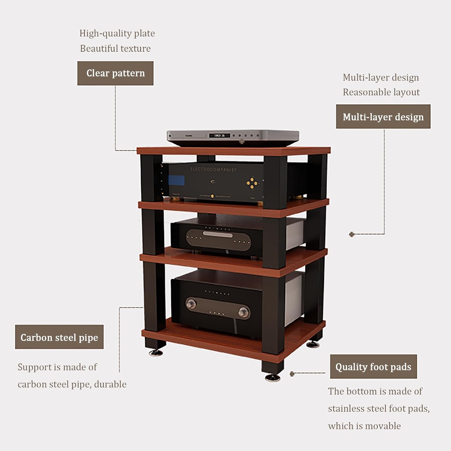 2-Tier AV Component Media Stand - Stereo Audio Rack, Printer Storage, Carbon Steel Frame, TV & Video Organizer Shelf, Modern Design (White, 60x48x37.5cm)