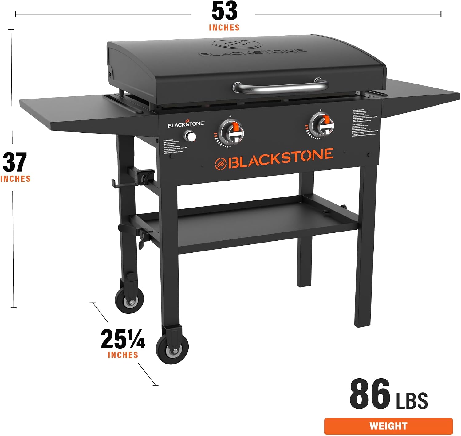 BLACKSTONE 1883 Original 28' Griddle with Integrated Protective Hood and Counter Height Side Shelves, Powder Coated Steel, Black